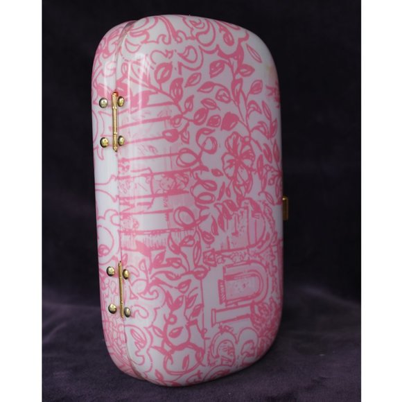 rare Lilly Pulitzer Jubilee clutch purse pill box Lucite enamel Pink toile - Picture 8 of 9